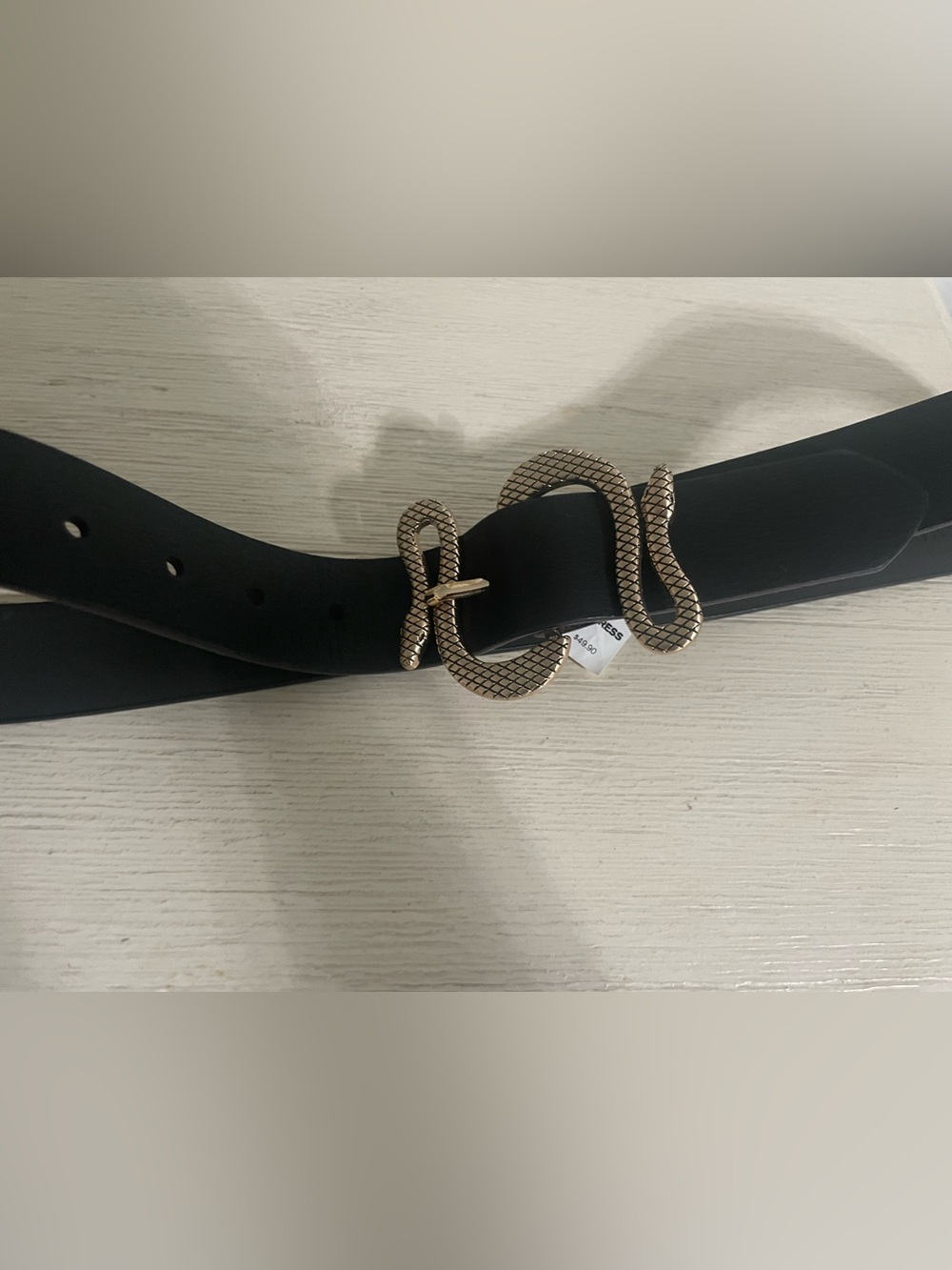 Express women Black Women's Belt with Gold Snake Buckle size M - Picture 3 of 4
